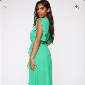 NWOT FashionNova ruffle green maxi dress